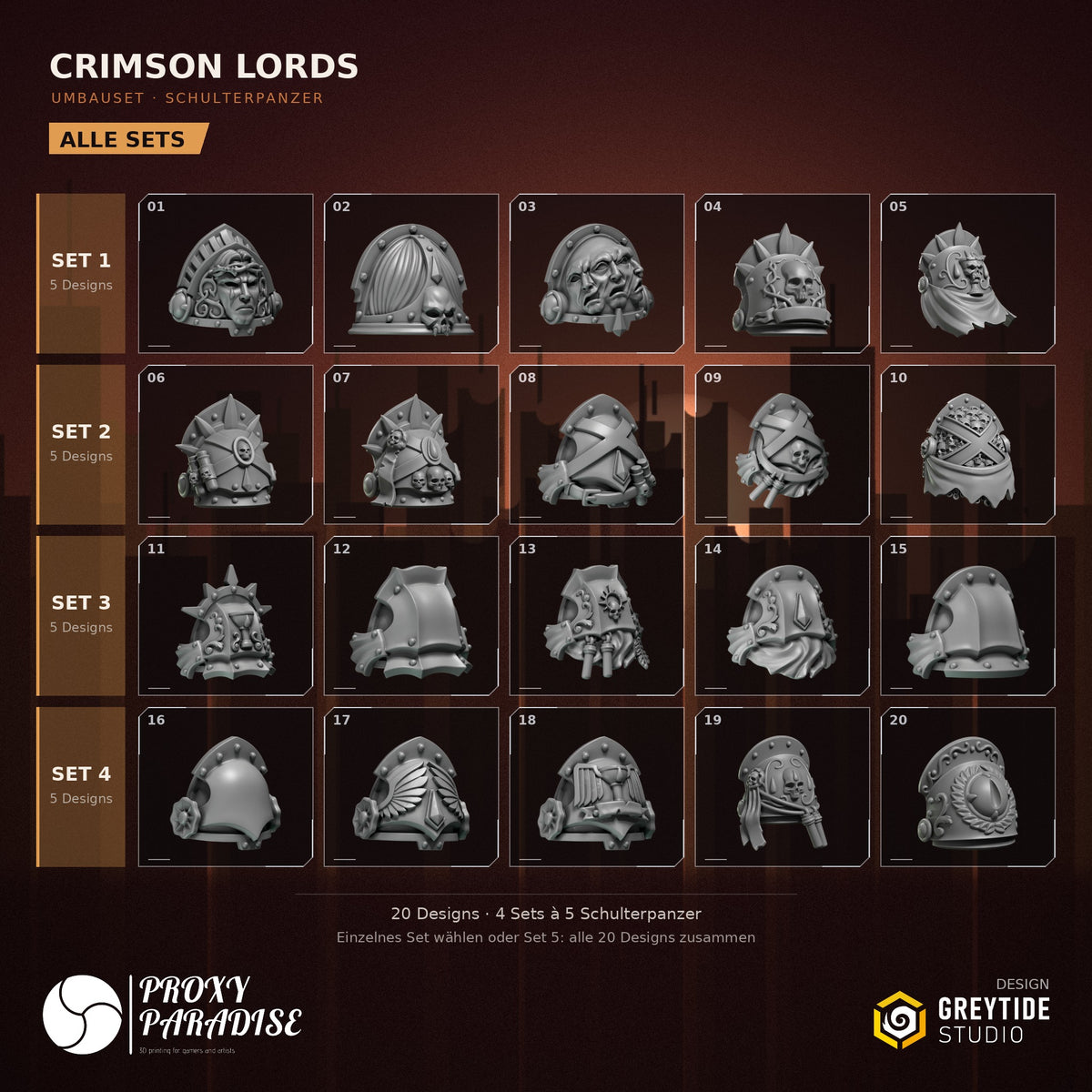 Crimson Lords Schulterpanzer Umbauset – Übersicht aller 20 Designs in 4 Sets