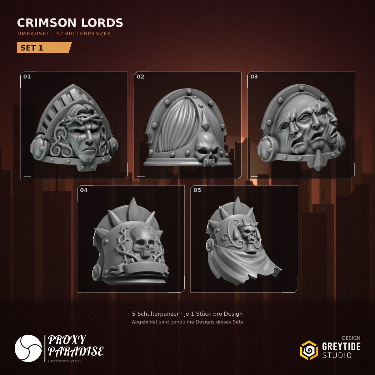 Crimson Lords Schulterpanzer Umbauset – Set 1 mit Designs 01–05