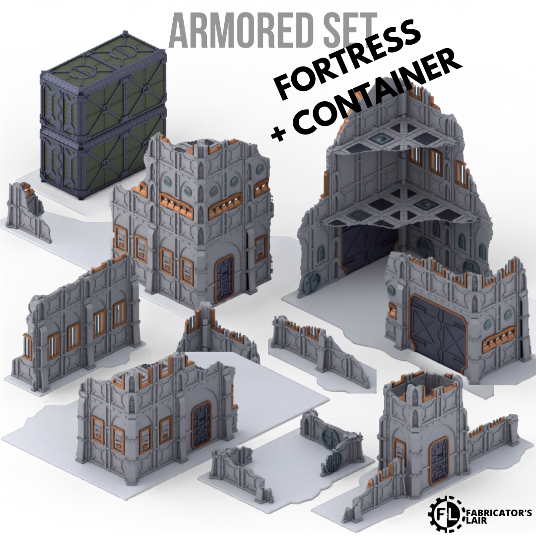 Armored Foldable Terrain – Fortress mit Container, Sci-Fi Tabletop Gelände klappbar