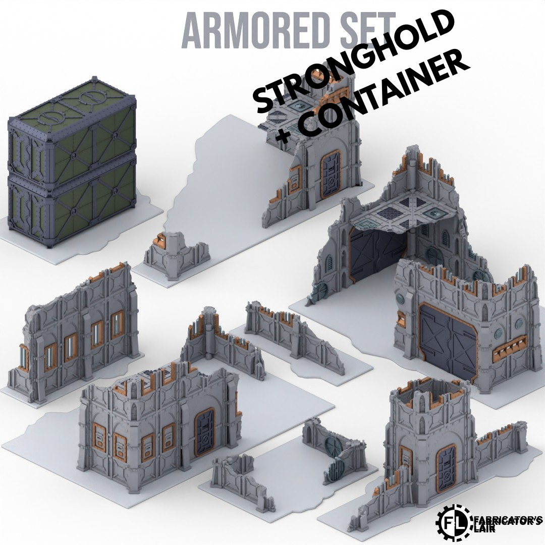 Armored Foldable Terrain – Stronghold mit Container, Sci-Fi Tabletop Gelände klappbar