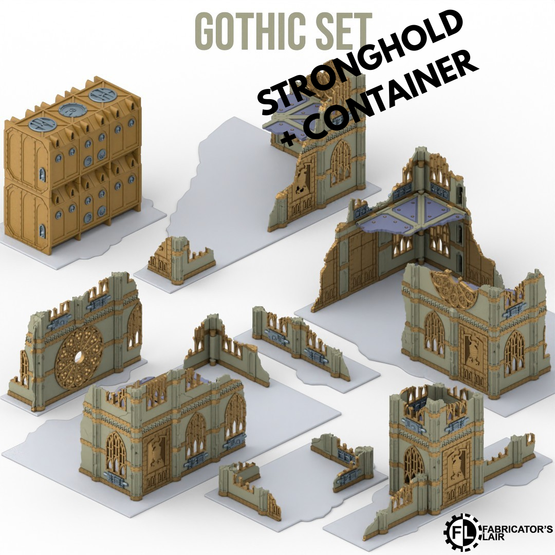 Gothic Foldable Terrain – Stronghold mit Container, Sci-Fi Tabletop Gelände klappbar