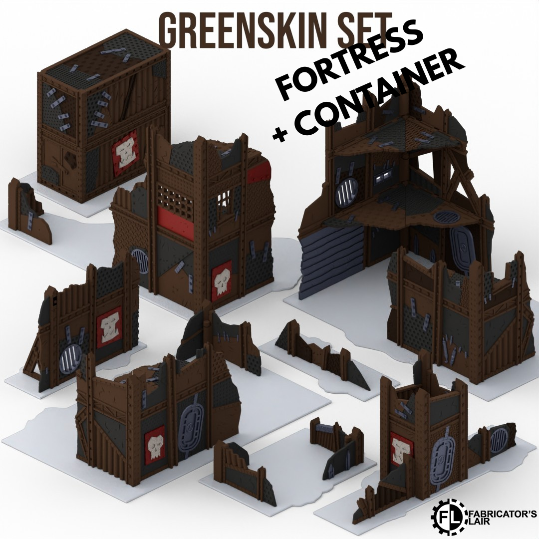 Greenskin Foldable Terrain – Fortress mit Container, Sci-Fi Tabletop Gelände klappbar