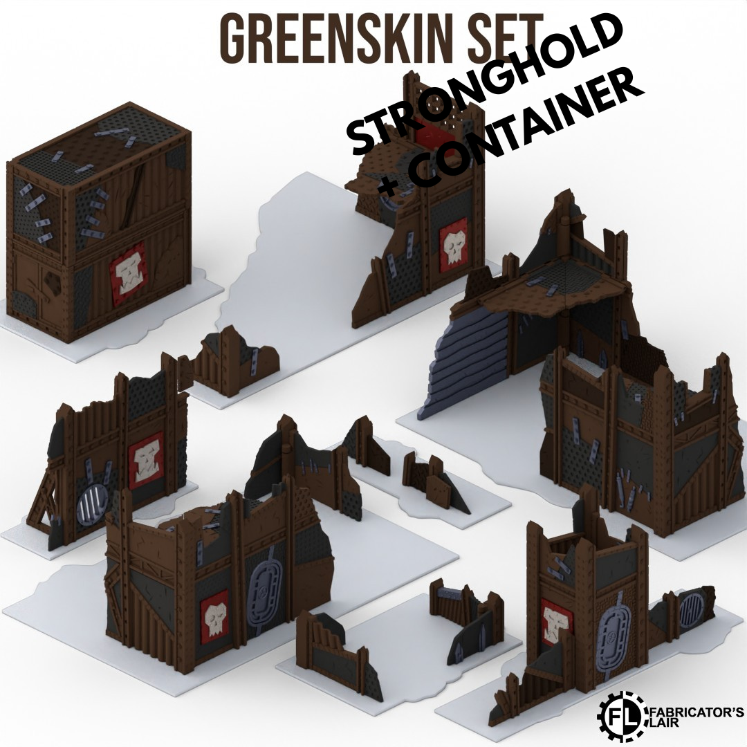 Greenskin Foldable Terrain – Stronghold mit Container, Sci-Fi Tabletop Gelände klappbar