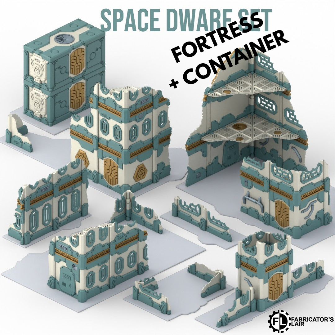 Space Dwarf Foldable Terrain – Fortress mit Container, Sci-Fi Tabletop Gelände klappbar
