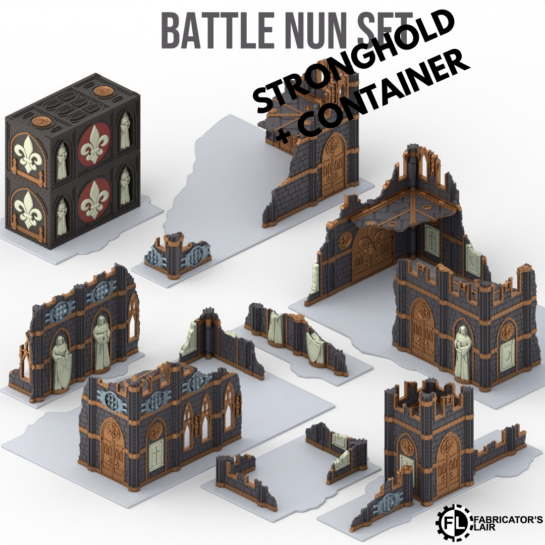 Battle Nun Foldable Terrain – Stronghold mit Container, Sci-Fi Tabletop Gelände klappbar