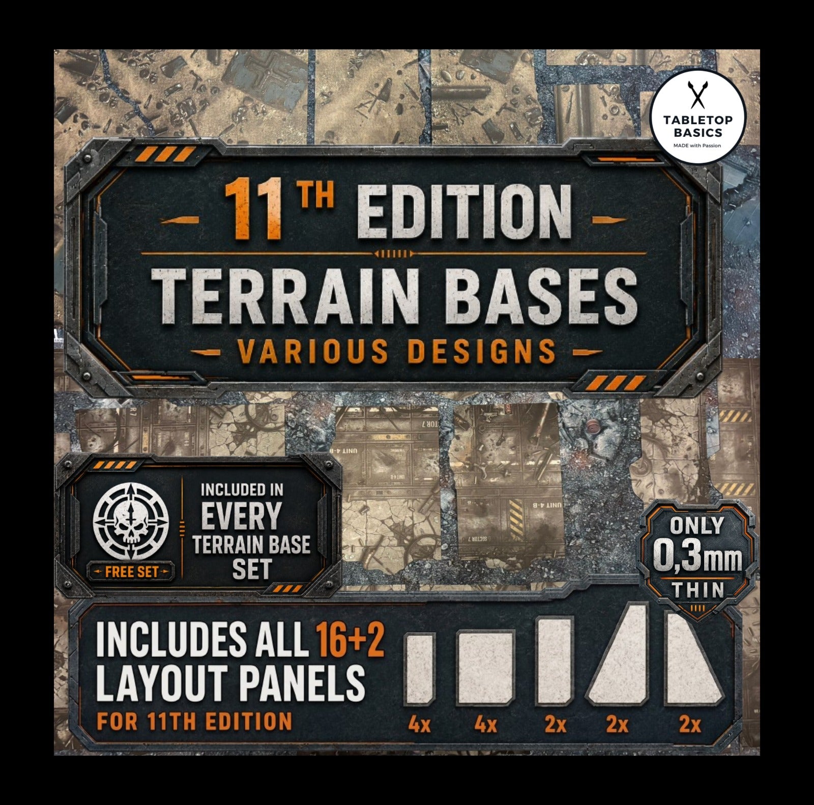 11th Edition Terrain Bases | 16+2 Layout Panels | Tabletop Basics | geeignet für Warhammer 40k