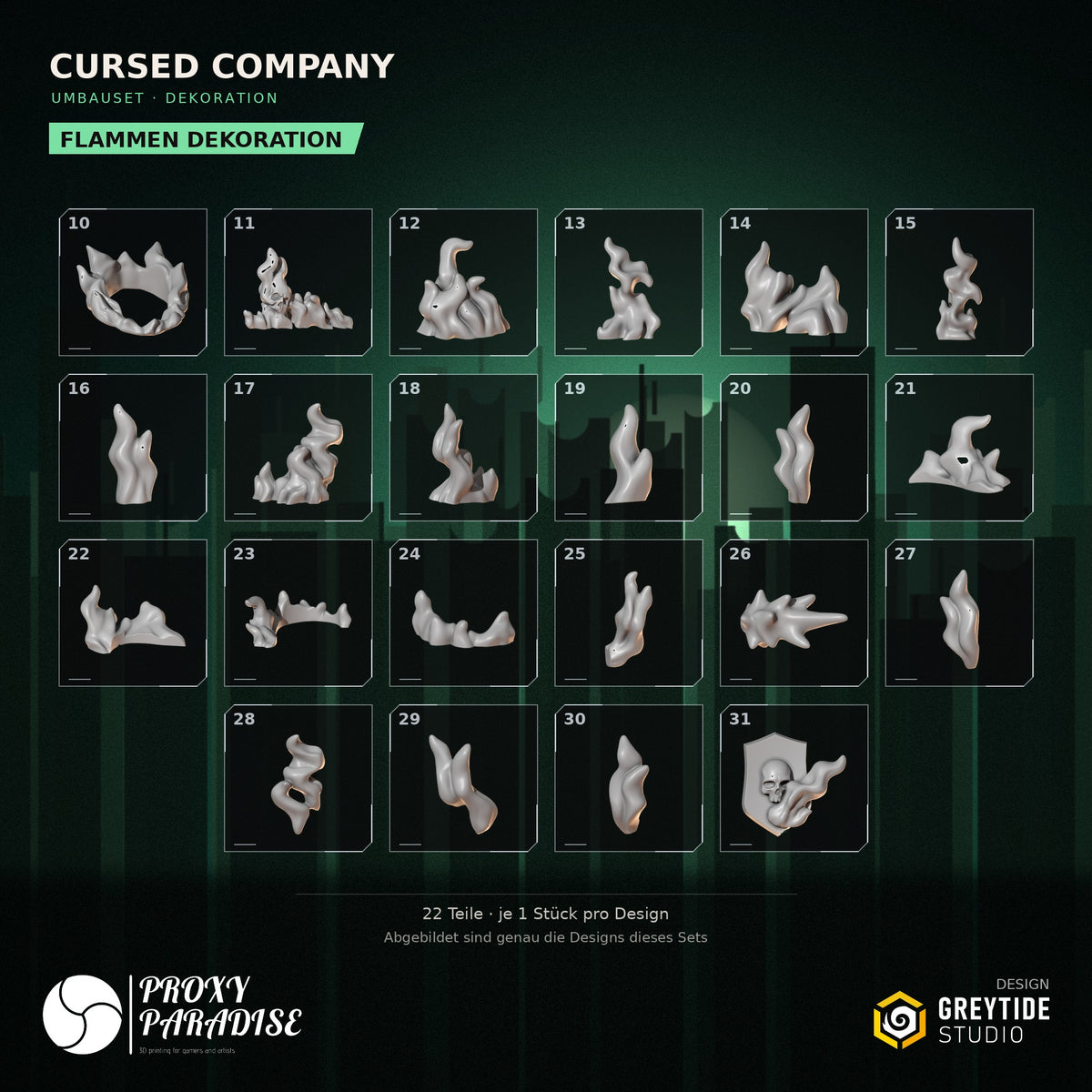 Cursed Company Dekoration Umbauset – Flammen Dekoration, Designs 10–31