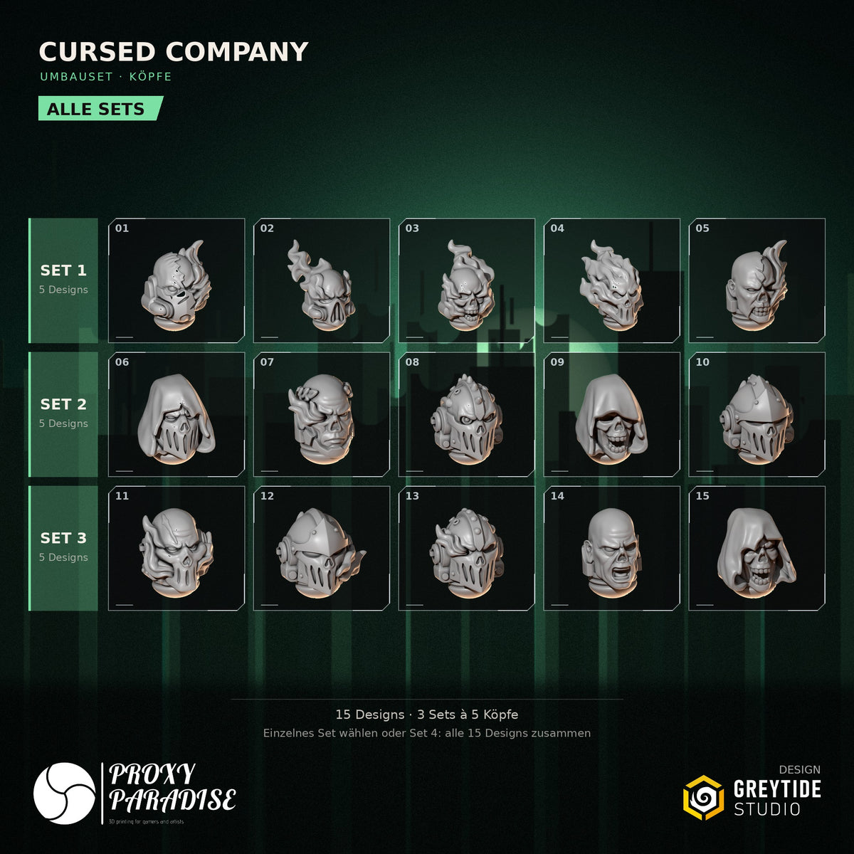 Cursed Company Köpfe Umbauset – Übersicht aller 15 Designs in 3 Sets
