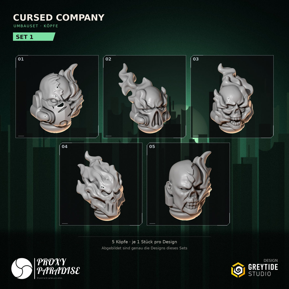 Cursed Company Köpfe Umbauset – Set 1 mit Designs 01–05