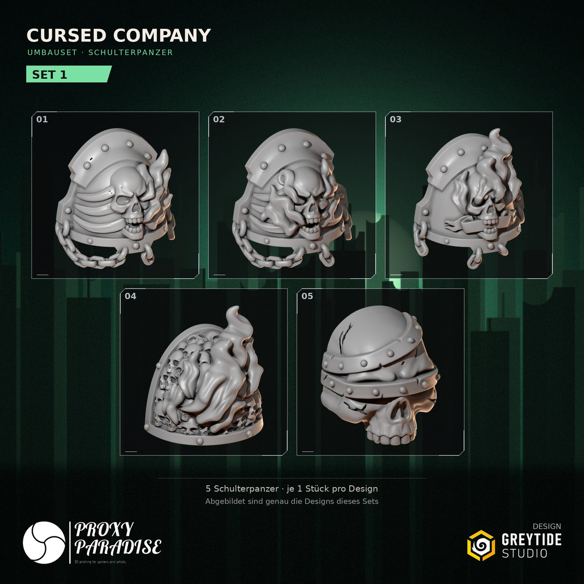 Cursed Company Schulterpanzer Umbauset – Set 1 mit Designs 01–05